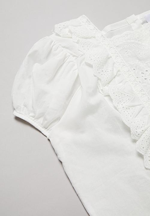 Rebel Republic - Girls ruffle trim top - white