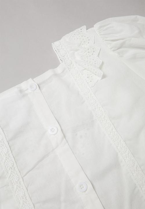 Rebel Republic - Girls ruffle trim top - white