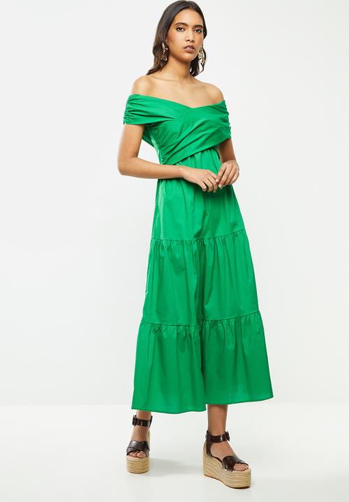 VELVET - Bardot wrap dress - green
