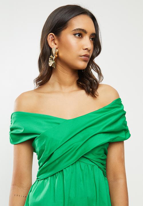 VELVET - Bardot wrap dress - green