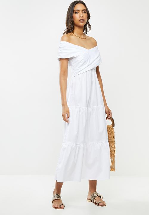 VELVET - Bardot wrap dress - white