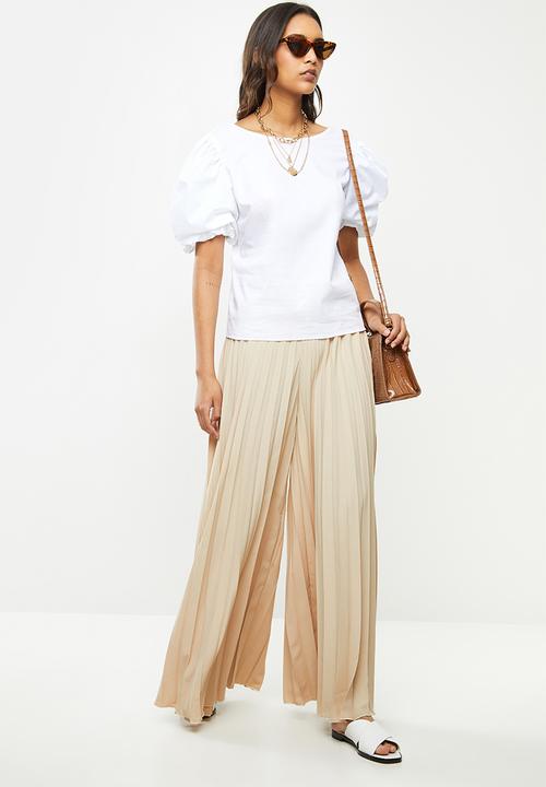 VELVET - Pleated palazzo - ivory