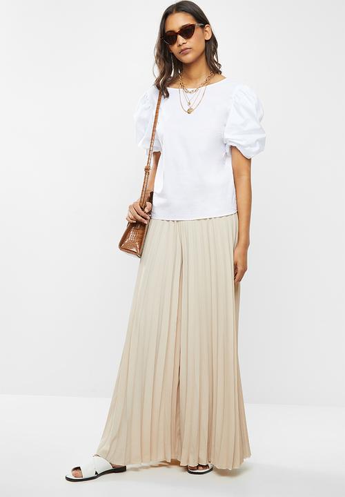 VELVET - Double puff ballon sleeve shell top - white