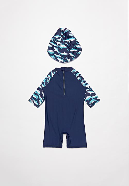 Pop Candy - Boys shark swimsuit - blue