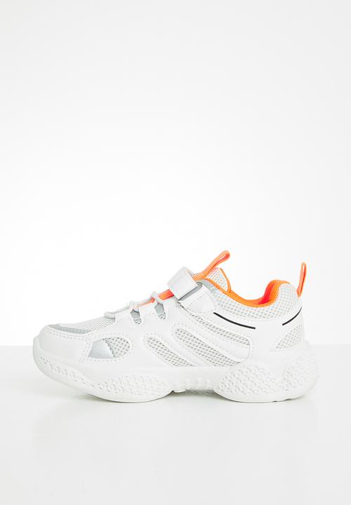 Pop Candy - Boys velcro starp sneaker - white & orange