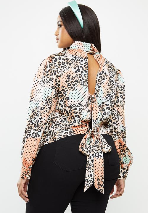 Glamorous - Plus high neck animal blouse - multi