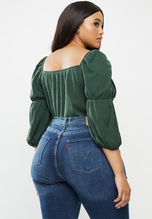 Glamorous - Plus v-neck blouse bodysuit - dark green
