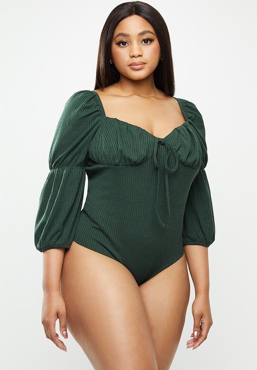 Glamorous - Plus v-neck blouse bodysuit - dark green