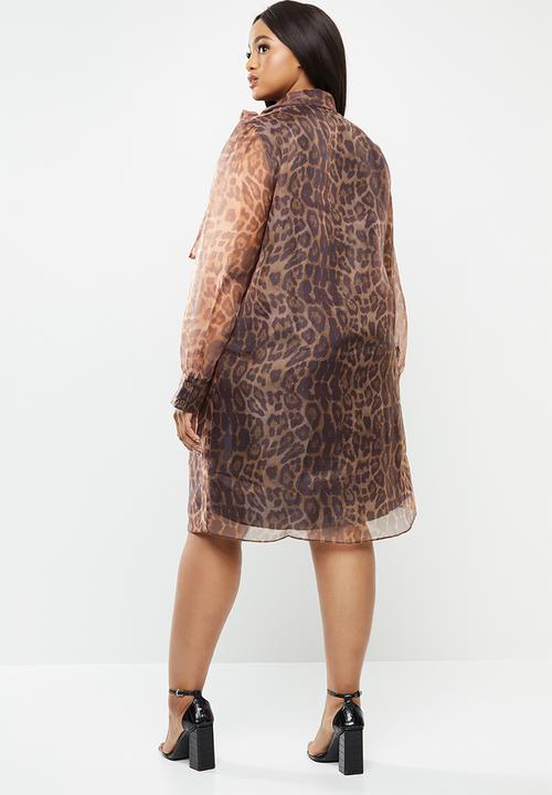 Glamorous - Plus organza leopard dress - brown 