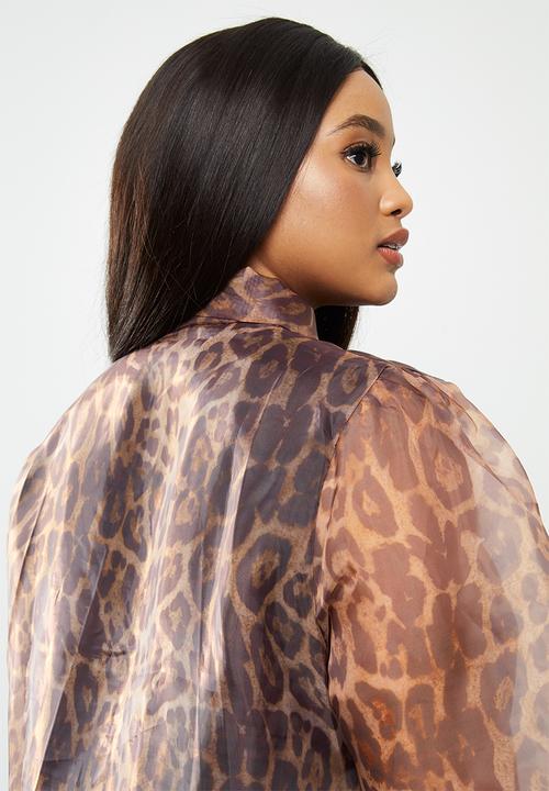 Glamorous - Plus organza leopard dress - brown 