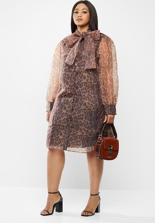 Glamorous - Plus organza leopard dress - brown 