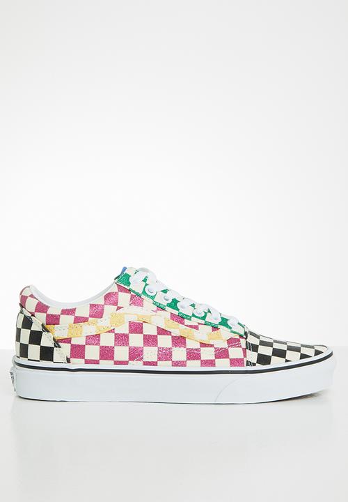 multi glitter check vans