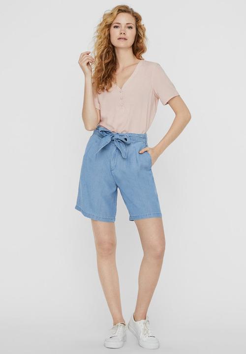 Vero Moda - Laura highrise loo knot belt long shorts - blue