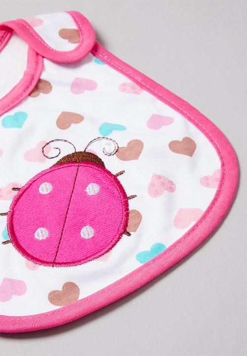 Pop Candy - Girls ladybug bib - white & pink