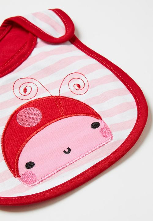 Pop Candy - Girls ladybug stripe bib - white & red