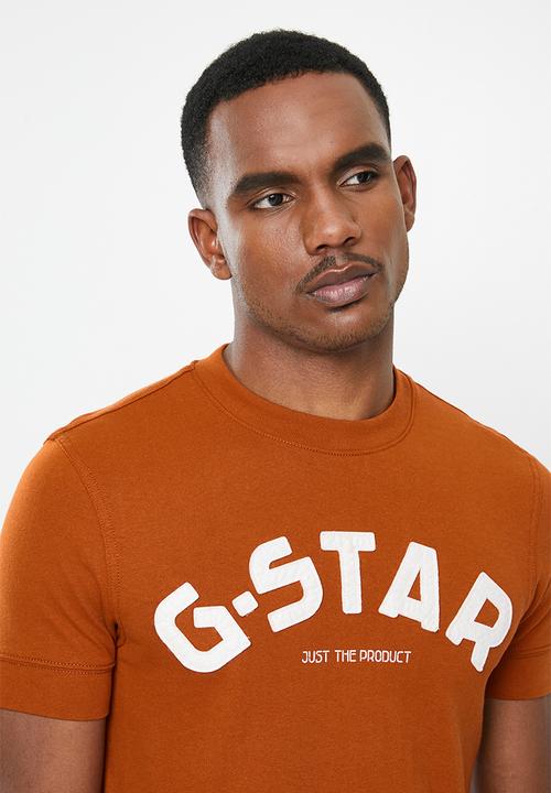 G-STAR - Felt applique logo slim short sleeve tee - cinnamon orange