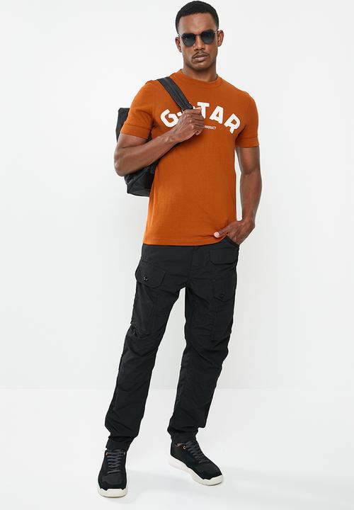 G-STAR - Felt applique logo slim short sleeve tee - cinnamon orange