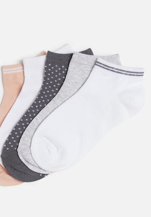 Cotton On - 5 Pack ankle sock - peach & white 