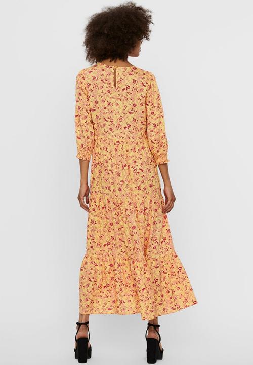 Vero Moda - Simone 3/4 ankle smock dress - yellow & red
