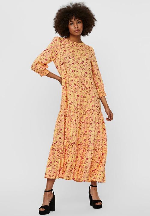 Vero Moda - Simone 3/4 ankle smock dress - yellow & red