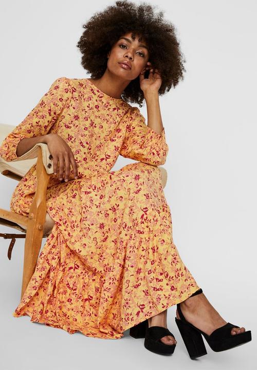 Vero Moda - Simone 3/4 ankle smock dress - yellow & red