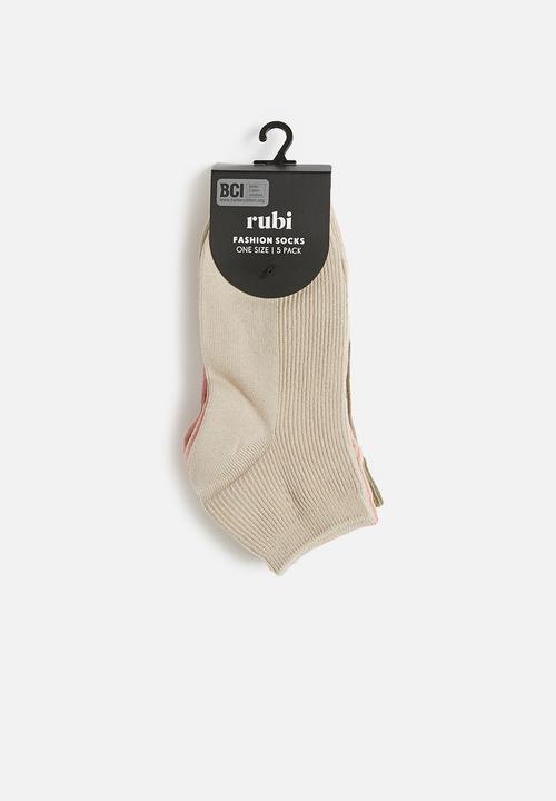 Cotton On - 5 Pack ribbed mini crew sock - pink & brown 