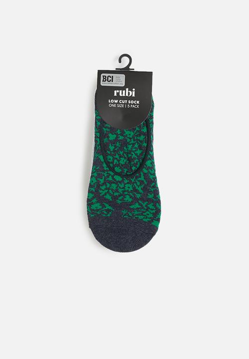 Cotton On - 5 Pack low cut sock - navy & green