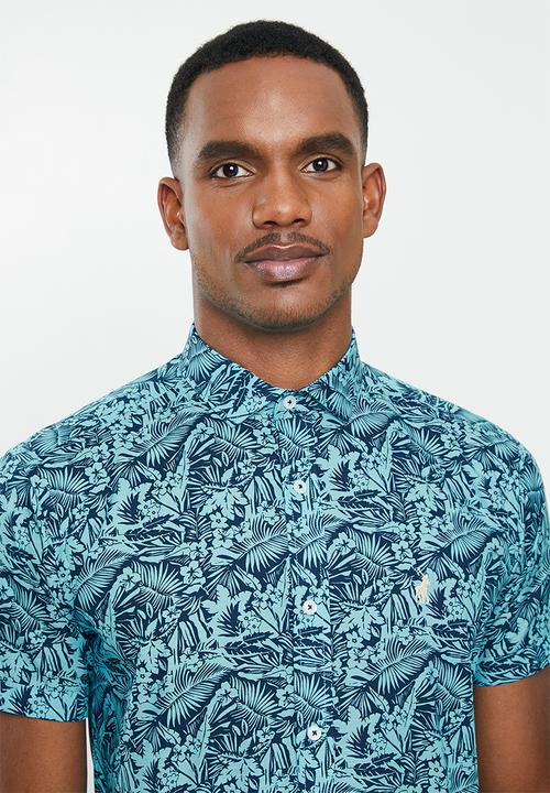 POLO - Victor floral signature short sleeve shirt - aqua
