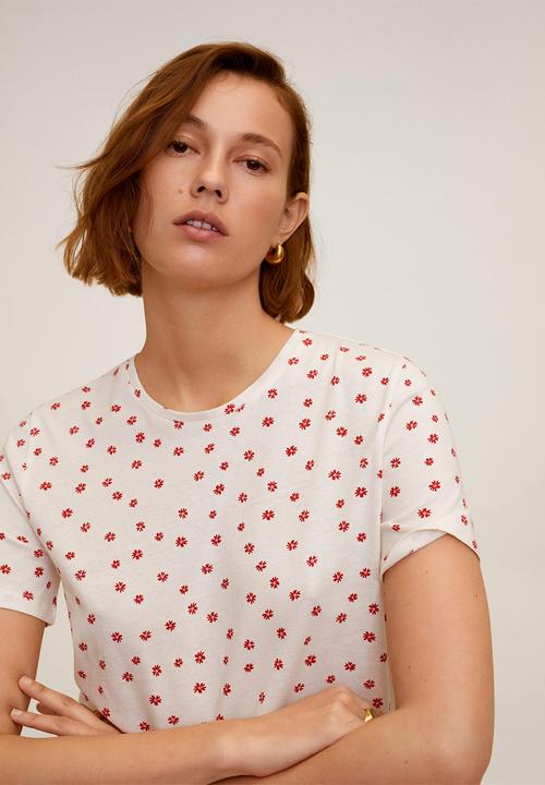MANGO - T-shirt pschalo - white & red