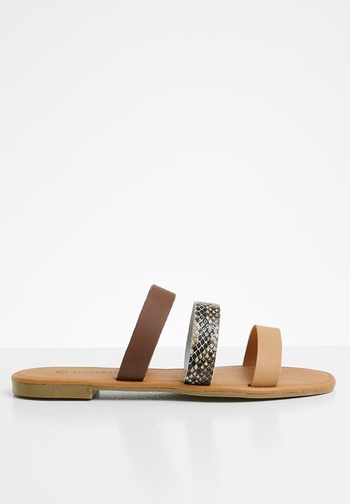 Superbalist - Luna leather slide - brown & beige