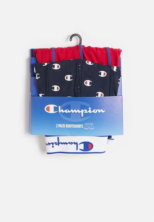 Champion - Plain vs print 2 pk boxer brief - navy & red