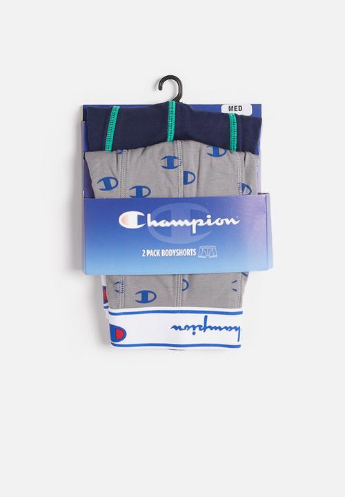 Champion - Plain vs print 2 pack boxer brief - grey & navy