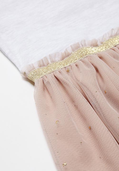 Pop Candy - Combo short sleeve mesh dress - milk & dusty pink
