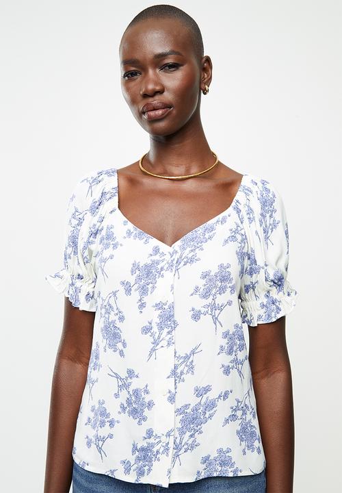 MANGO - Blouse sere - white & blue 