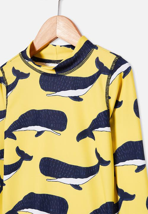 Cotton On - Flynn long sleeve rash vest - yellow & blue 