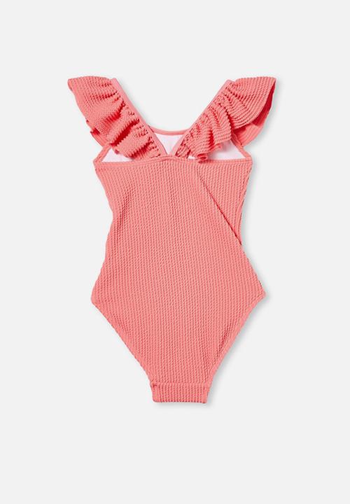 Cotton On - Frankie rib frill one peice - retro coral