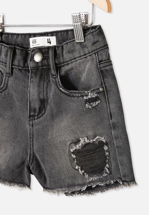 Cotton On - Sunny denim short - black wash/rips