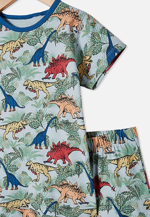 Cotton On - Hudson short sleeve pj set - colourful dinosaur frosty blue