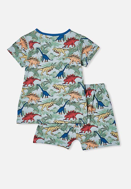 Cotton On - Hudson short sleeve pj set - colourful dinosaur frosty blue
