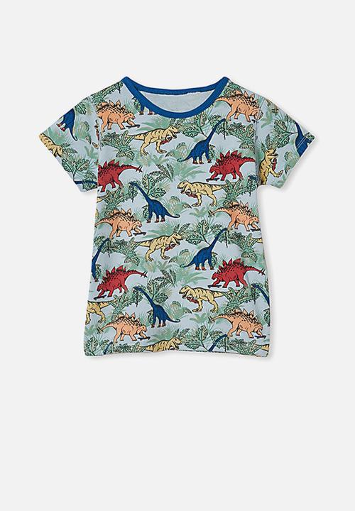 Cotton On - Hudson short sleeve pj set - colourful dinosaur frosty blue