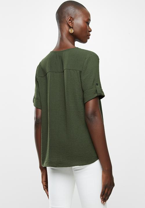 Jacqueline de Yong - Noa Tina short sleeve blouse - khaki 