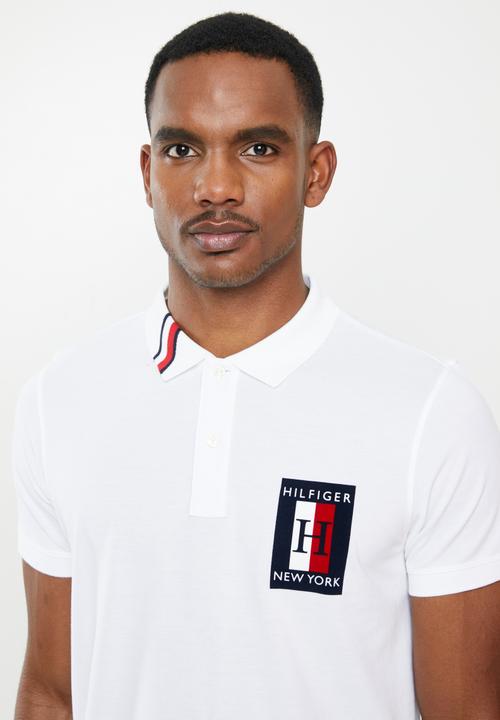 Tommy Hilfiger - Global striped collar slim polo - bright white
