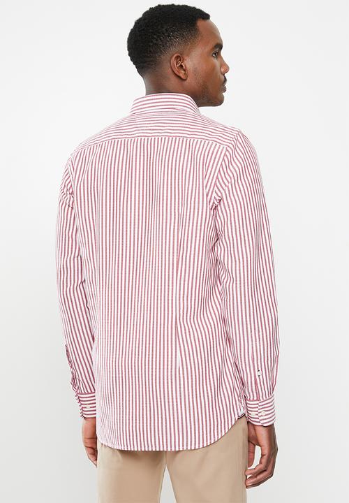 Tommy Hilfiger - Slim textured stripe shirt - haute red & bright white
