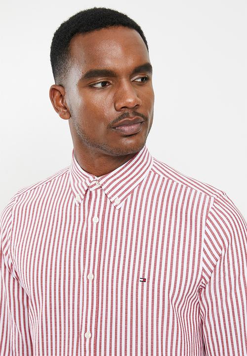 Tommy Hilfiger - Slim textured stripe shirt - haute red & bright white