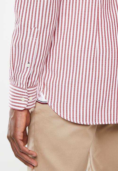 Tommy Hilfiger - Slim textured stripe shirt - haute red & bright white