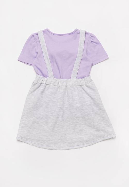 Pop Candy - Pinafore and tee set - grey & purple 