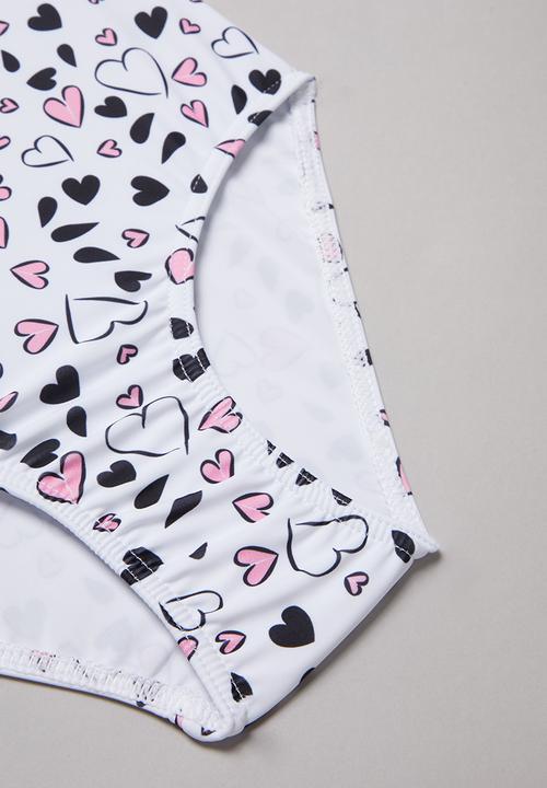Pop Candy - Heart print one piece frill swimsuit - black & white