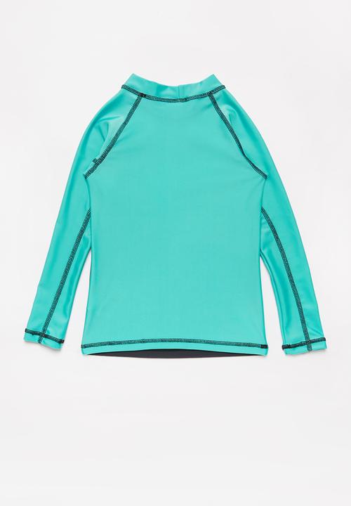 Pop Candy - Boys long sleeve rash vest - black & turquoise