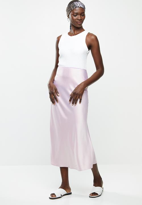 VELVET - Satin bias midi skirt - ice lilac