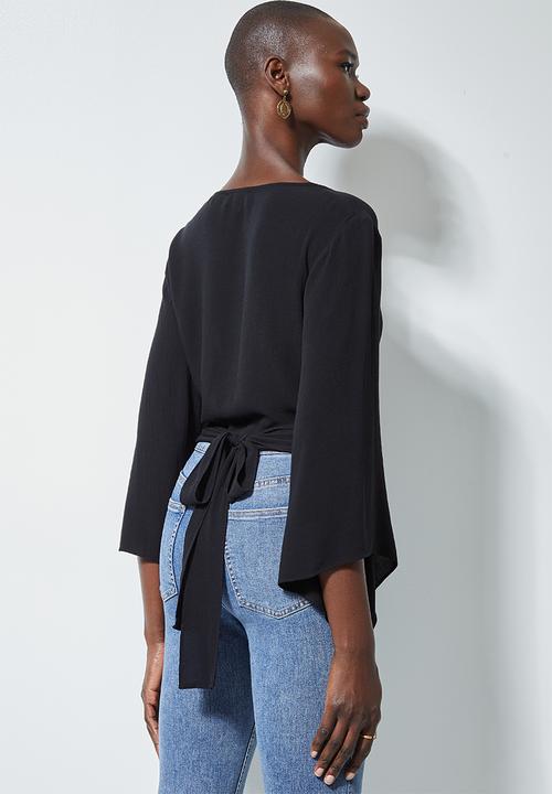 Superbalist - Wide sleeve wrap blouse - black